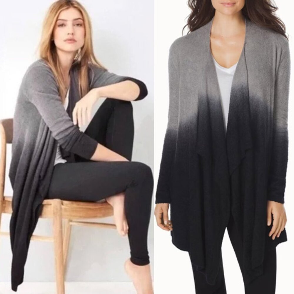 Barefoot Dreams CozyChic Lite Calypso Wrap Cardigan Pewter Black Ombre S/M 436